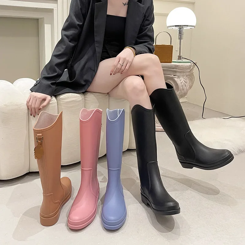 

Maogu Booties for Women Waterproof Non-slip Mid-Calf Water Boot High Soft Tube Warm Women Shoes Fashion Work Rain High Boots New