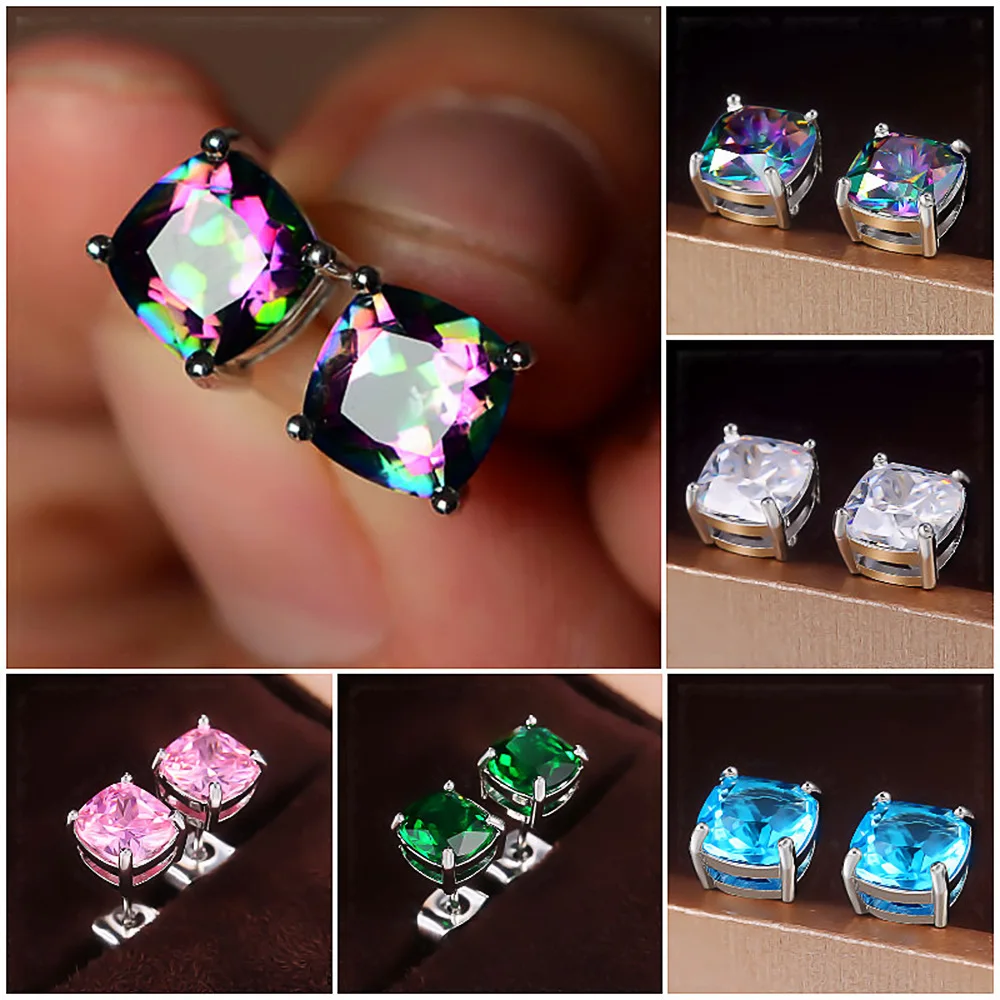 

Simple Easy Matching Square Cubic Zirconia Women's Earrings S925 Silver Needle Anti-allergic Nice Gift Ear Stud For Teens
