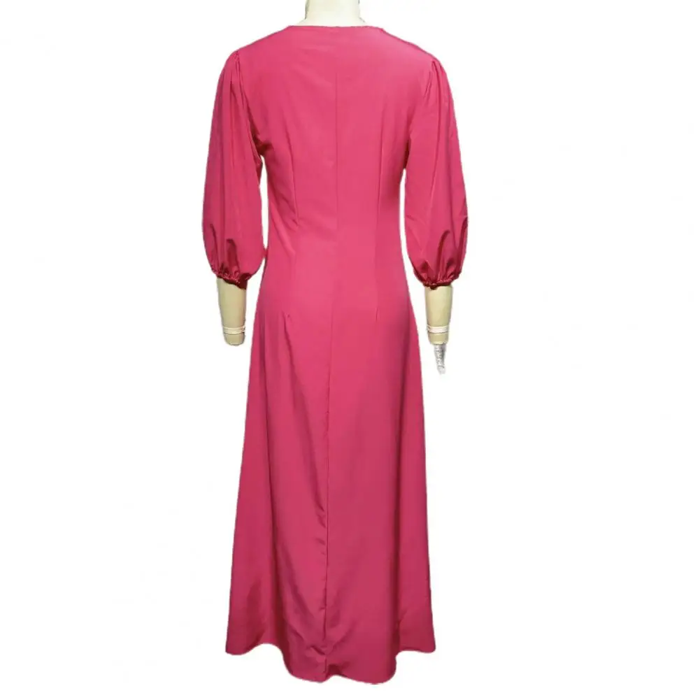 

Lightweight Maxi Dress Stylish Women's Maxi Dress V Neck Solid Color Loose Fit Ankle Length H-shaped Design Breathable for Beach