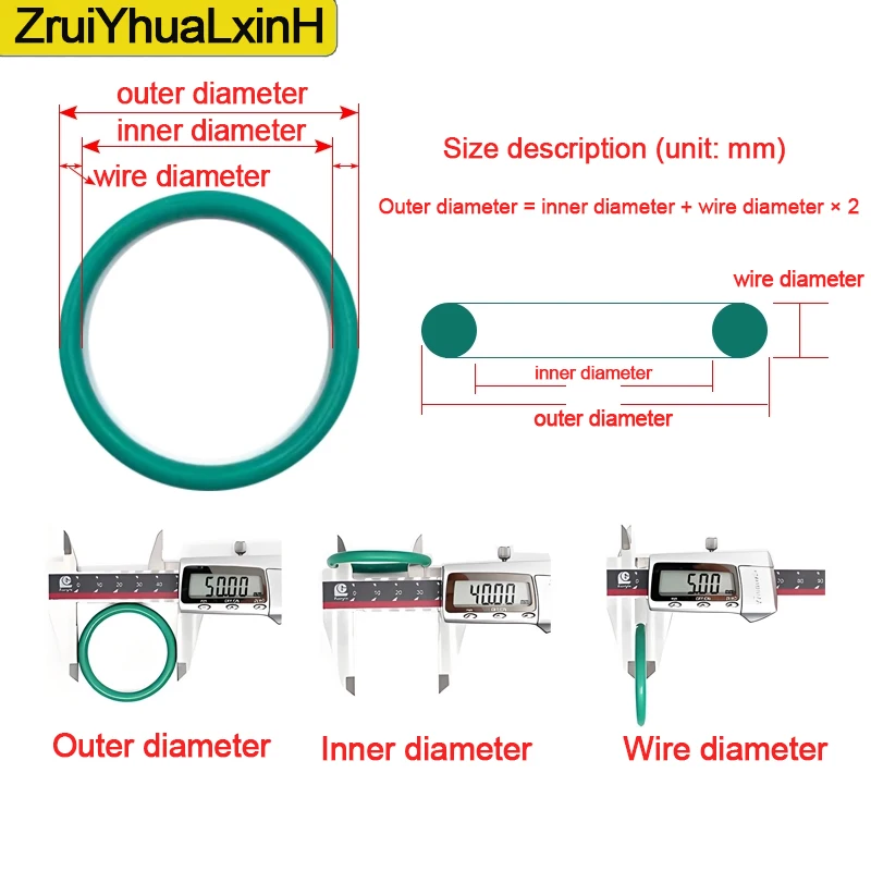 Уплотнительное кольцо из зеленой фтористой резины FKM OD6-300 мм CS2 4 мм.