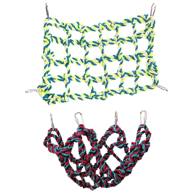 

Птичий канат, лестница, хлопковая веревка, тканая сетка, гамак, подвесная клетка для попугая с 4 крючками, Парашютная сеть для скалолазания, ж...