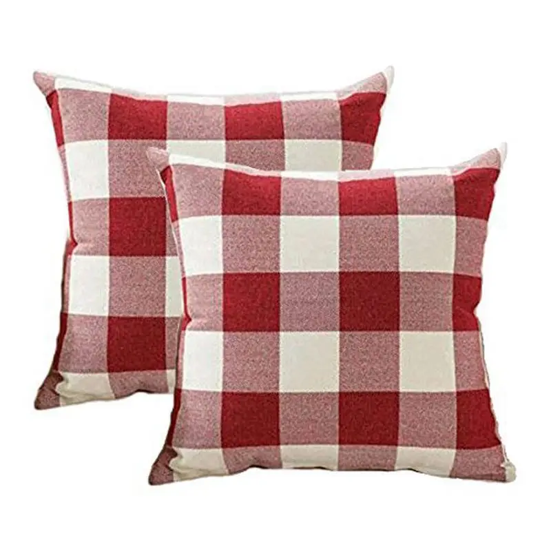 

New Christmas Throw Pillow Covers 18X18 Inch Red White Buffalo Check Plaid Cushion Case Cotton Linen Farmhouse Decorative For So