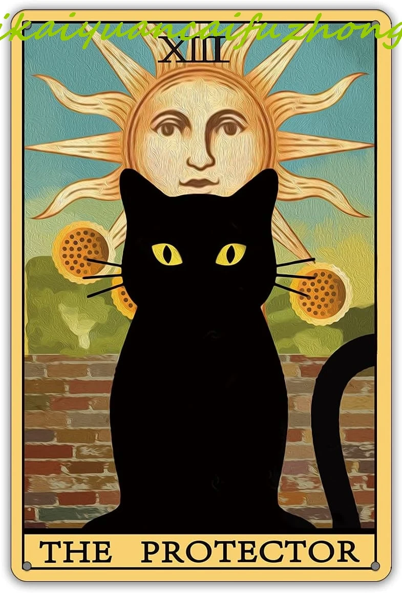 SJKY QIONGQI The Protector Tarot Cat Металлическая жестяная вывеска Настенный декор Сельский дом