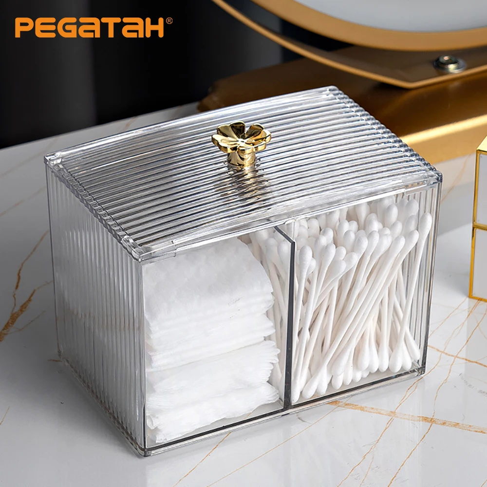 

Makeup Organizer Bathroom Jar Cotton Swab Storage Acrylic Square Container Cotton Puff Storage Box Cosmetic Cotton Box