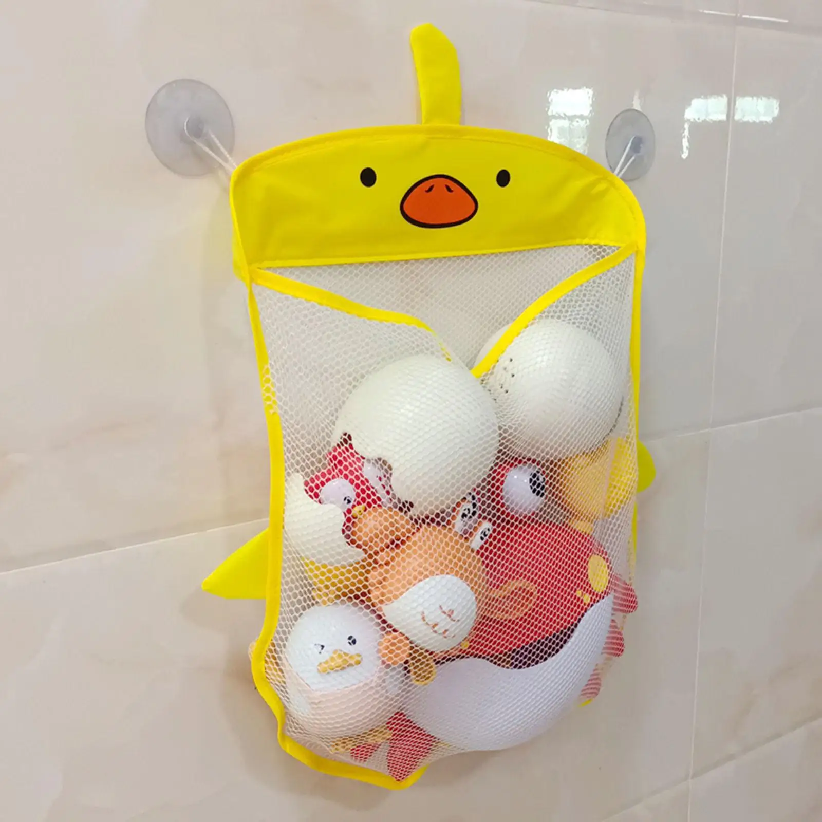 Cartoon Bath Toy Storage Mesh Bag Shower Caddy Net Bag with Suction Cups Holder Toy Organizer Mesh Bag for Boys Girls Baby Kids