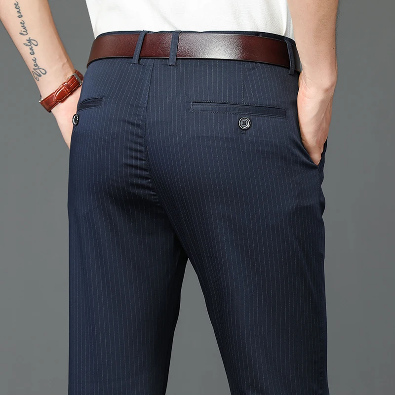 Брюки мужские прямые Повседневные в полоску тонкие классические брюки для