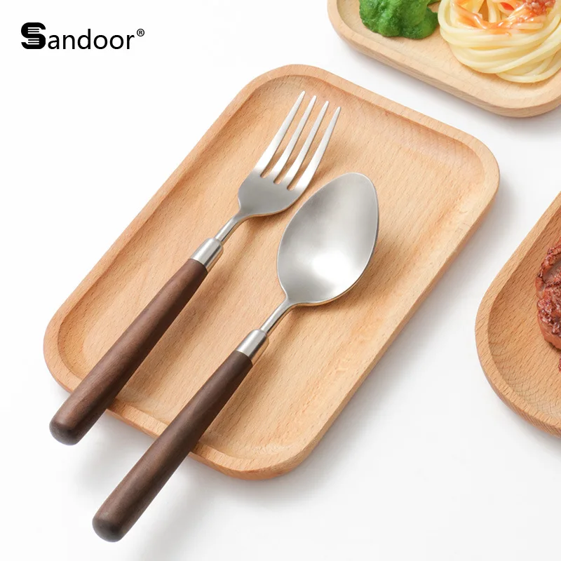 

Japanese Stainless Steel Walnut Knife, Fork and Spoon Cutlery Set Steak Knife Fork Dessert Spoon High-end Tableware Dinnerware