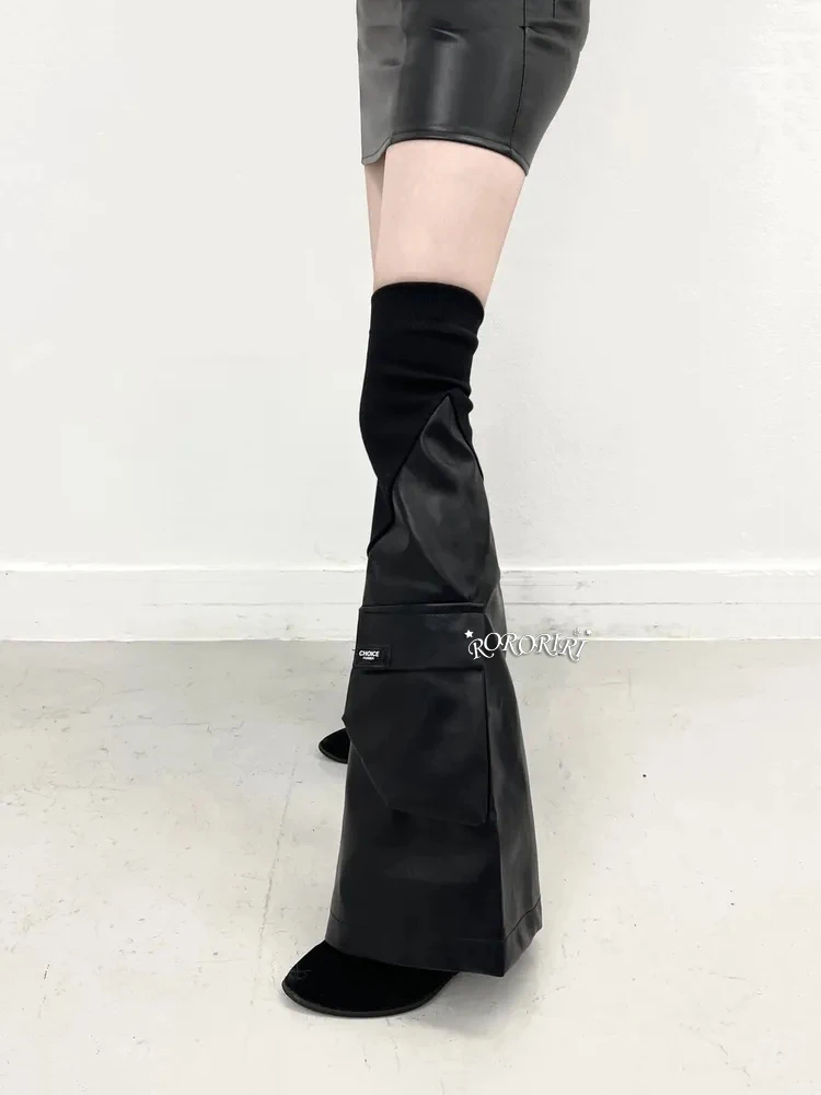 Женские вязаные кожаные гетры RORORIRI готические панковские черные полиуретановые