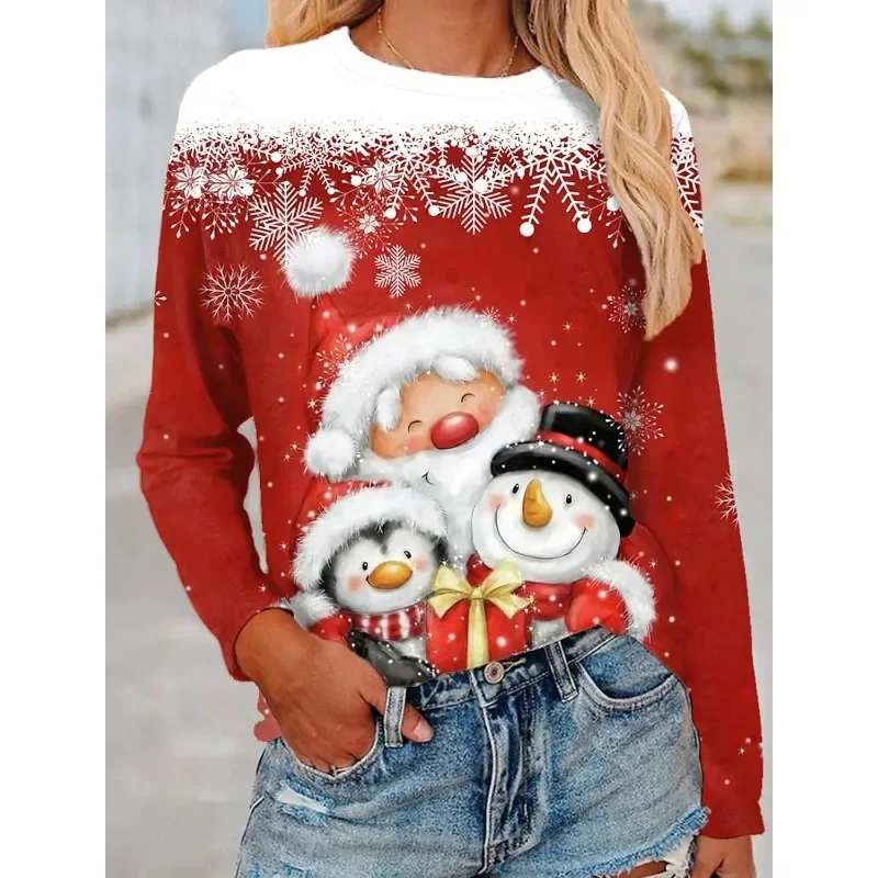 

T-shirt Fashion Little Bear 3D Print Girl Casual Long Sleeve Christmas style Street T-shirt Round Neck Women's Long Sleeve