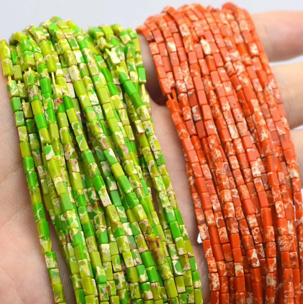

Natural 2x4mm Green Orange Emperor Stone Rectangle Stone Loose Spacer Beads Strands Jewelry Making Accessories DIY Bead