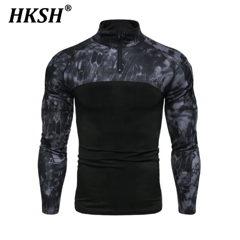 Новинка 2024 осенняя мужская эластичная камуфляжная футболка HKSH с длинным рукавом
