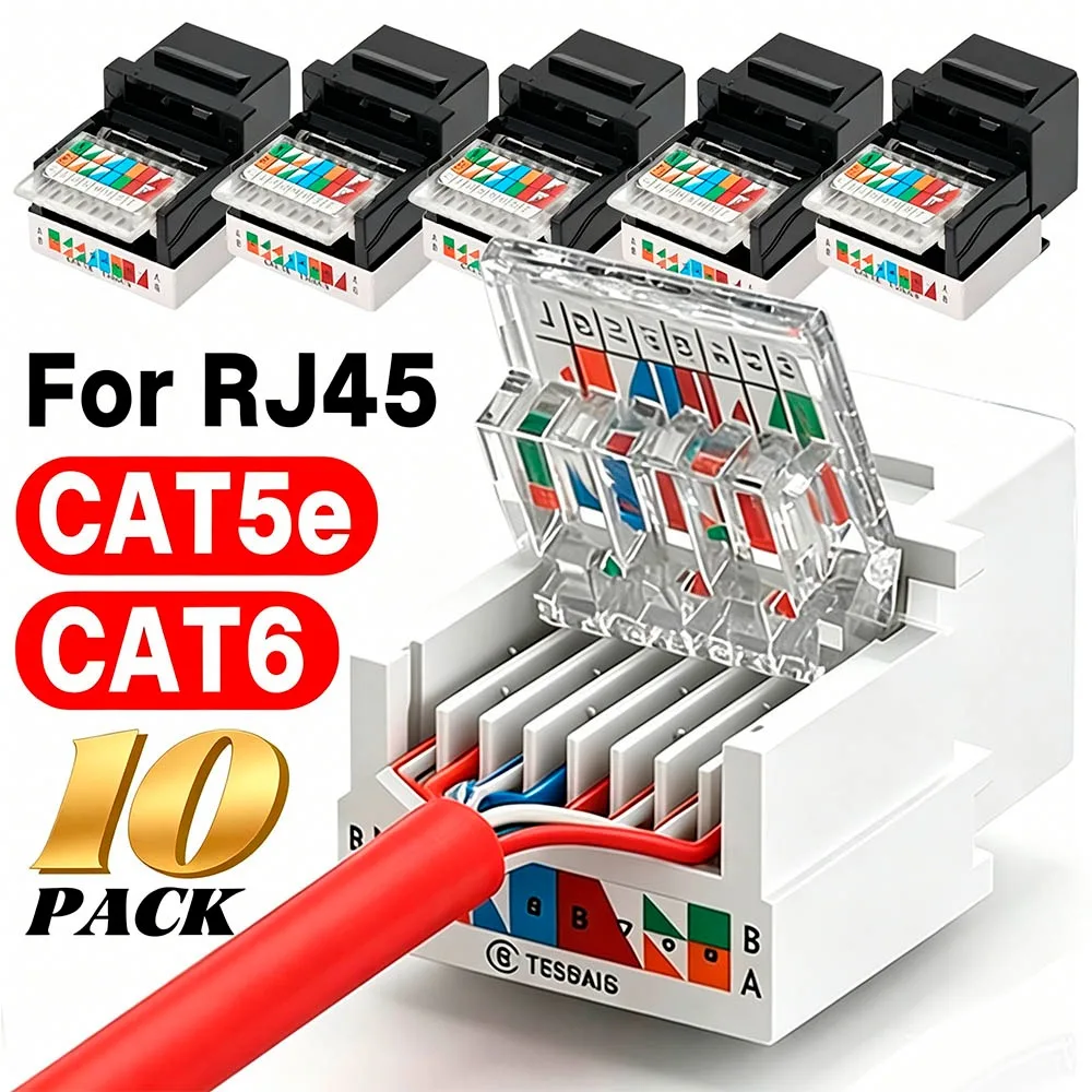 Фото Модульный соединитель RJ45 Cat6/Cat5e Ethernet Keystone Jack без инструментов для монтажа, настенный адаптер Ethernet с гнездовым разъемом №1
