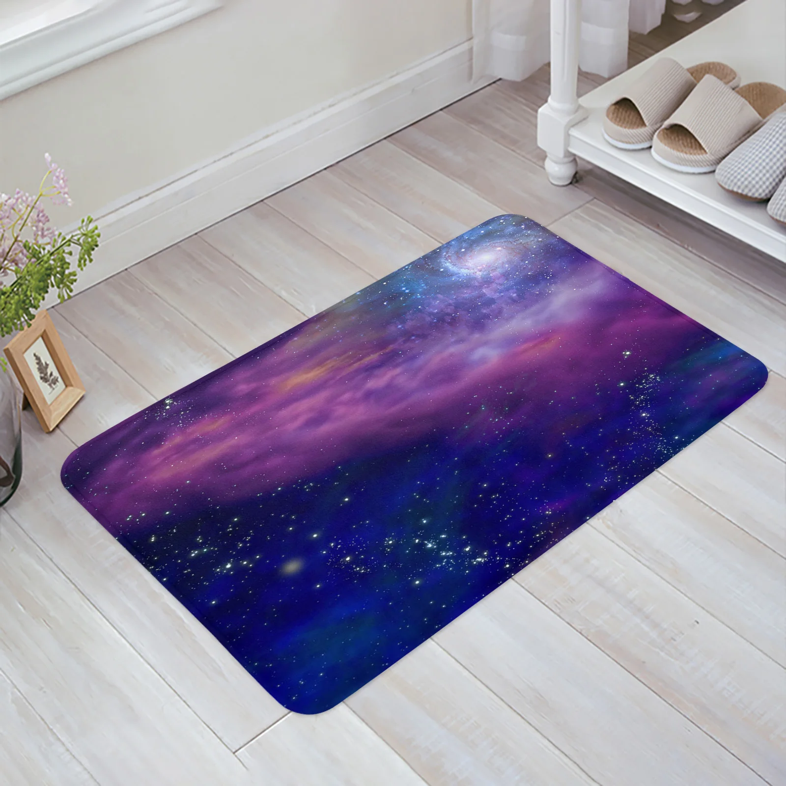 

Противоскользящий фиолетовый напольный коврик с изображением звезд молочного пути, коврик для входной двери в гостиную, домашний декор, ку...