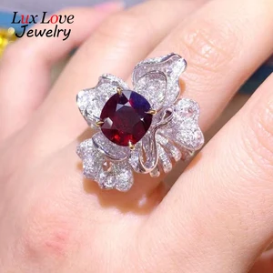 Luxlove Collection 18k Gold 3.04ct Natural Ruby Rings Pigeon Blood Red Mozambique Cushion Cut Ruby Wedding Pendant Jewellery