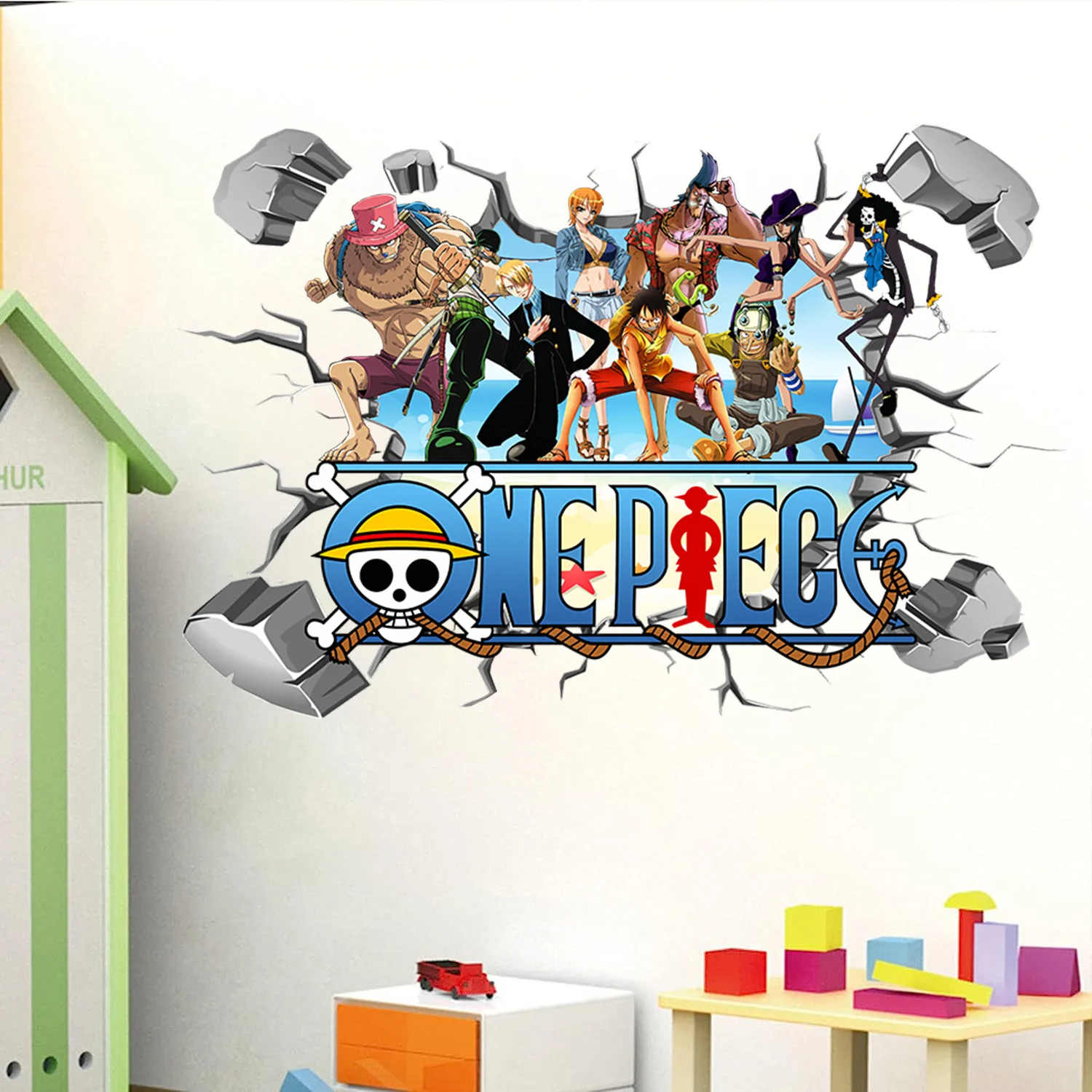 Фото Мультяшные 3D-наклейки на стену с Луффи из One Piece для детской комнаты, декор для дома и спальни, самоклеящиеся наклейки с персонажами из фильма №1
