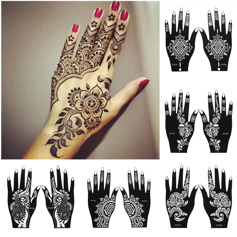 

Professional Henna Stencil Temporary Hand Tattoo Body Art Sticker Template Wedding Tool India Flower Tattoo Stencil