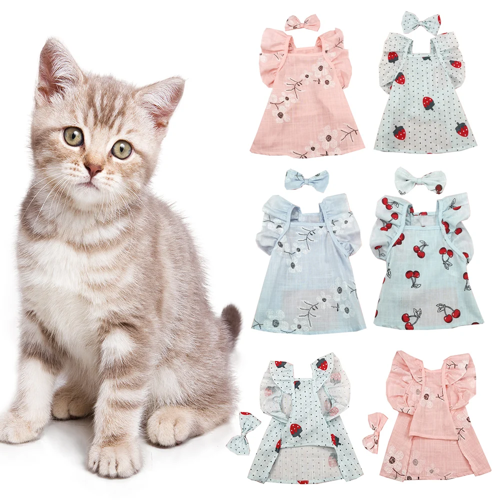 

Cherry Dress Summer Breathable Dresses Dog Clothes for Small Dogs Girl Puppy Kitten Vest Skirt Cat Clothing Teddy Pet Supplies