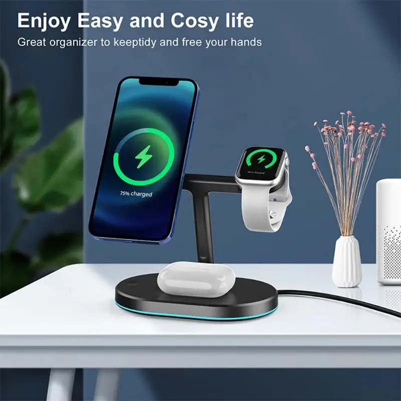 

Wireless Charger Stand Pad Multifunctional Magnetic Wireless Charger Stand Portable 3 In1 Mobile Phone Charger Car Charger Black