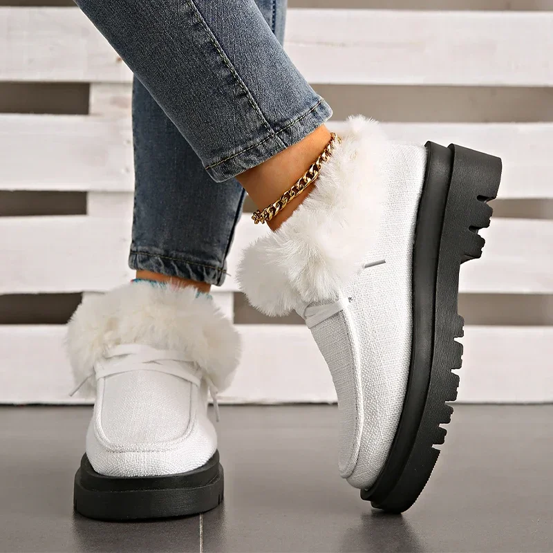 Женские ботинки на плоской подошве платформе теплая прогулочная зимняя обувь