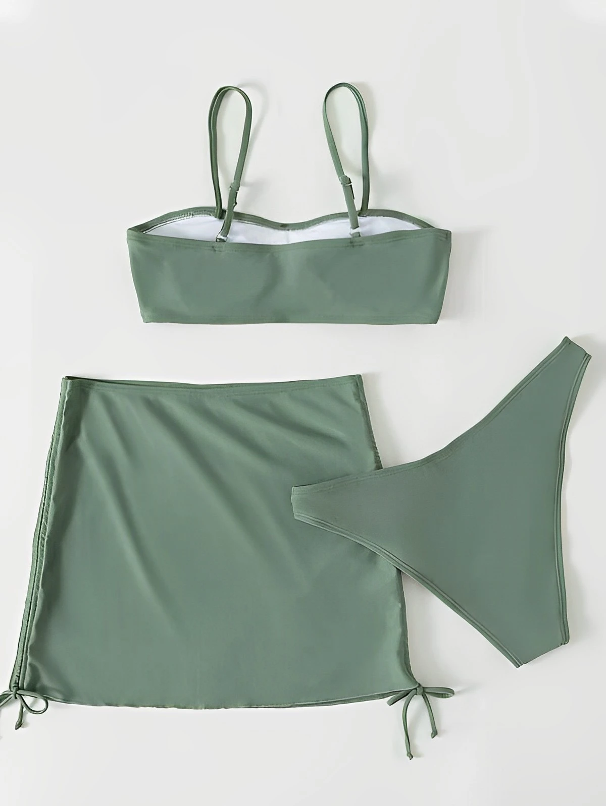 Женское бикини с подкладкой и кулиской однотонный купальник из 3 предметов