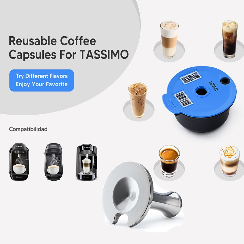 Capsule tampering 60ML / 180ML Reusable Coffee Capsule Pods for BOSCH-s Machine Tassimo Refillable Filter Maker Pod