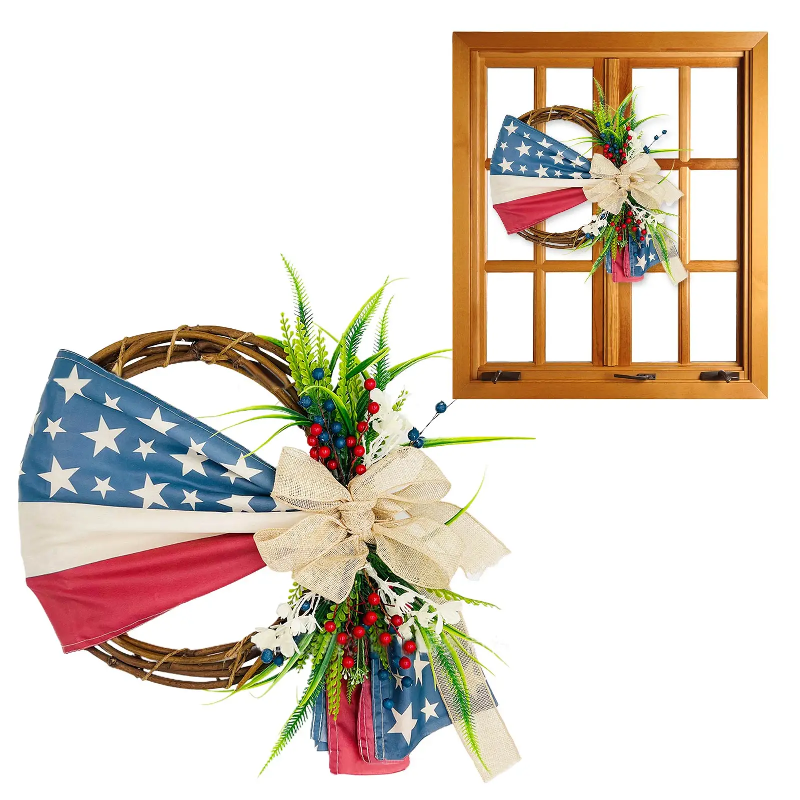

American Wreath Ornament On The 4th Of July Lightweight Wreath With Peony Green Leaves Patriotic Decorations For Front Door