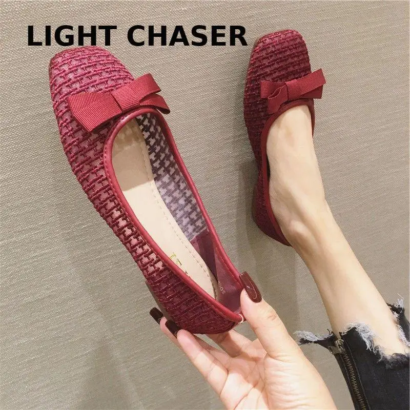 2022 Spring Summer New Square Head Shallow Mouth Women's Shoes Breathable Hollow Loafer Fashion Casual Flat Mesh Shoes Zapatos
