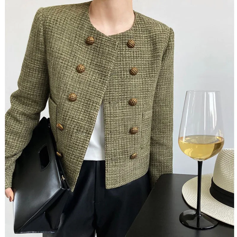 

2022 Autumn Winter Hot Selling Double-breasted Short Coat Woman Tweed Jackets Women