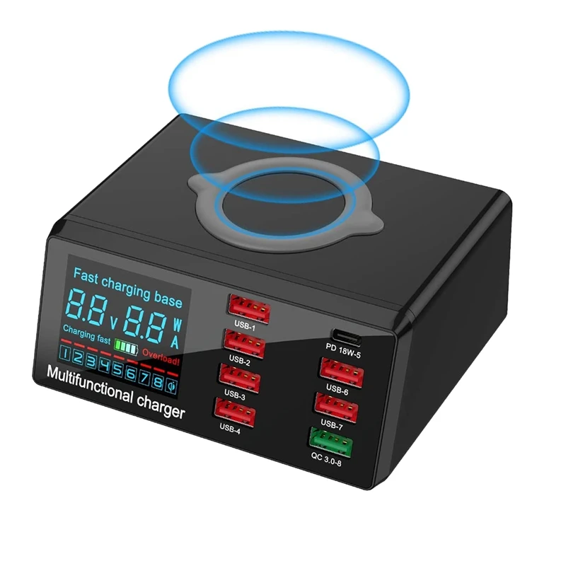 

3.0 8-Port USB Fast Charger,100W USB Hub Fast Charging Station Compatible With All Phone ,QC 3.0 And PD Charger(EU Plug)