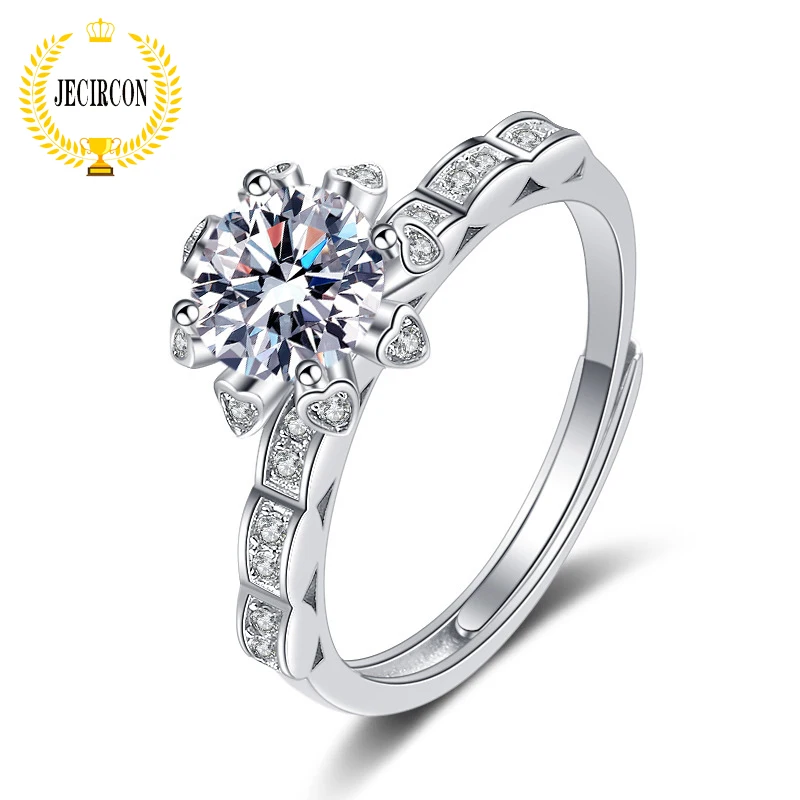 

JECIRCON 1 Carat Moissanite Opening Ring for Women Net Red Same Style Engagement Band Fashion 925 Sterling Silver Fine Jewelry