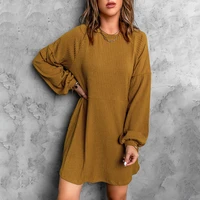 autumn and winter sweater dress solid color pit strip dress short skirt long sleeve knitted sweater dress