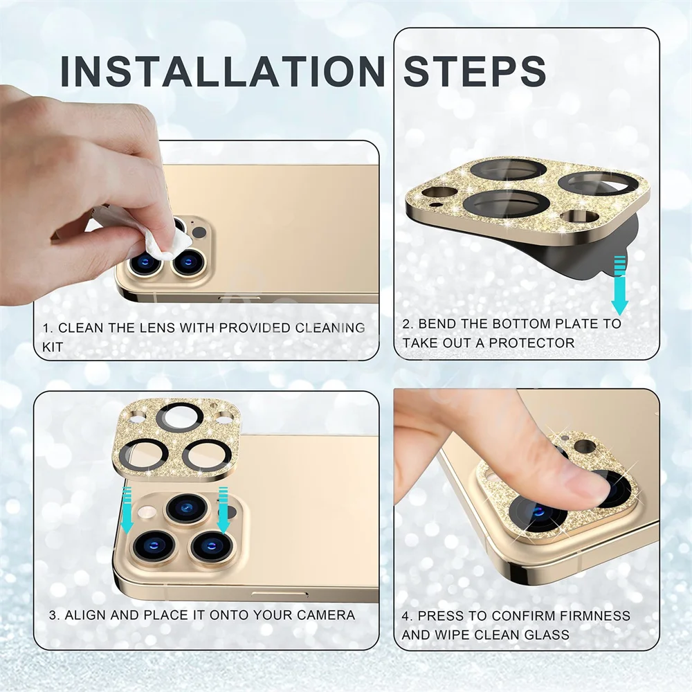50pcs Glitter Camera Protector for iPhone 14 Pro Max Metal Ring Lens Glass on for iPhone 14 Plus 14Pro max Protective Cover