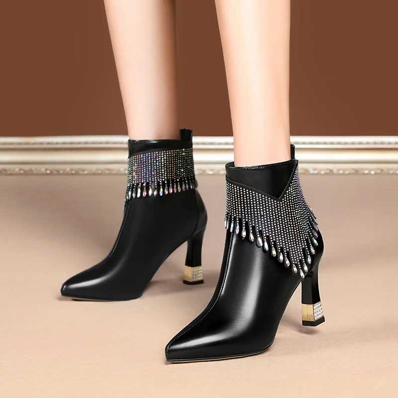 Soft Leather Women's Boots and Shoes Autumn and Winter Women's Party High Heels Ankle Boots Women's Boots 2023 New