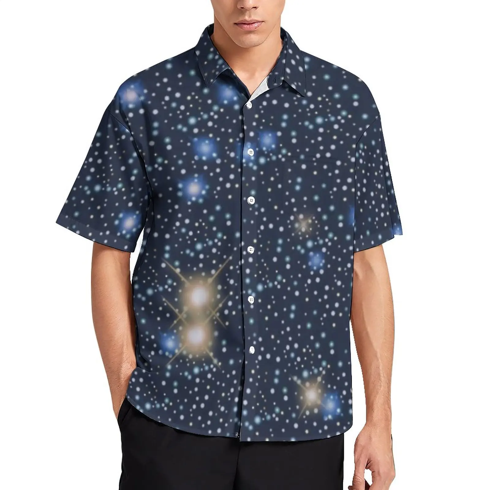 

Пляжная рубашка звездного формования, мужские повседневные галактические рубашки, гавайская дизайнерская рубашка с коротким рукавом Y2K, блузки большого размера, идея для подарка