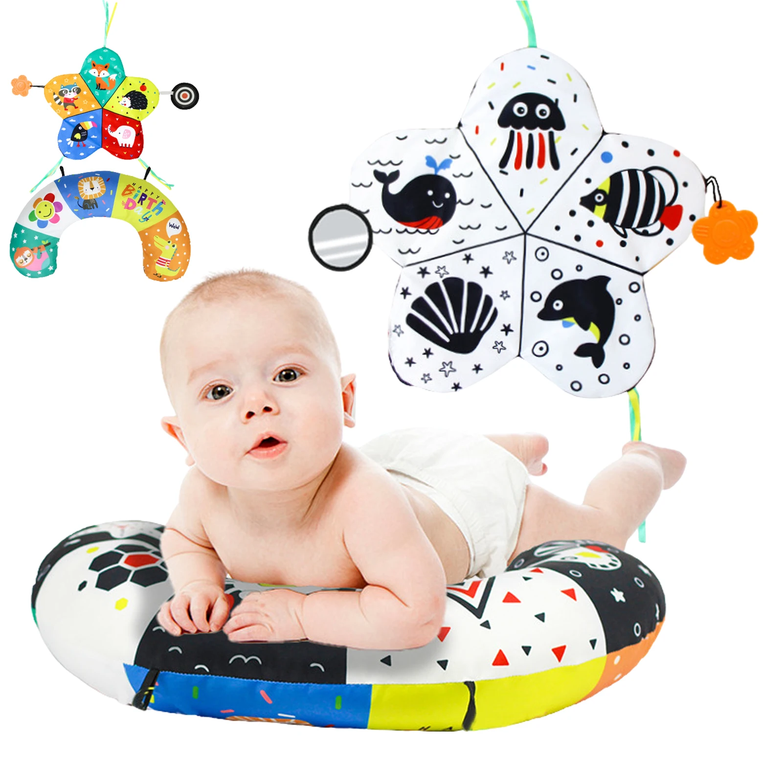 

Baby Pillow For Newborn U-shaped Baby Headrest Pillow With With Mirror Teethers Double-Sided U-shaped Baby Pillow With Mirror