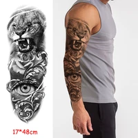 waterproof temporary tattoo sticker full arm roaing lion eye flower black tatoo fake tatto flash sleeve tattoos to man woman kid