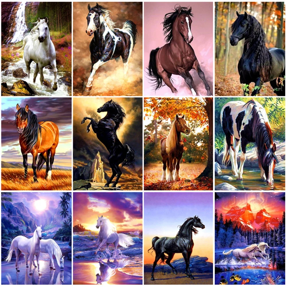 

5D алмазная живопись, животные, лошадь, Алмазная мозаика, «сделай сам», полная круглая Алмазная вышивка, наборы для вышивки крестиком стразы, ...