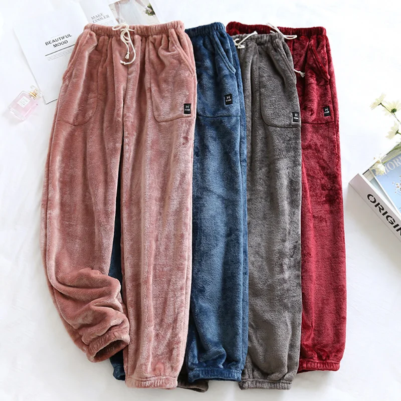 

Couple Thermal Pajamas For Men And Women In Autumn And Winter Flannel Pajamas Thickened Plus Velvet Lazy Coral Velvet Home Pants