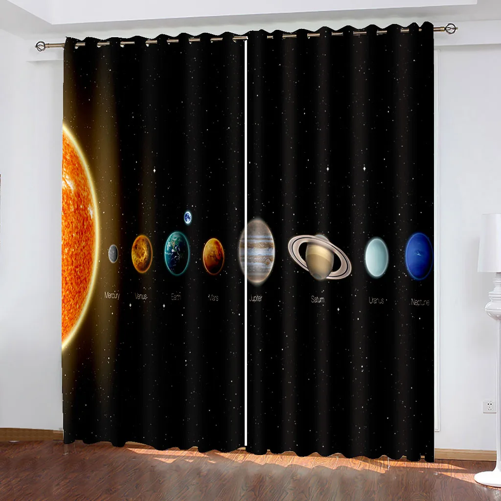 3D Digital Print Curtains for Living Room 2 Pieces Free Shipping The Great Solar System and Other Stars Window Curtain Draps