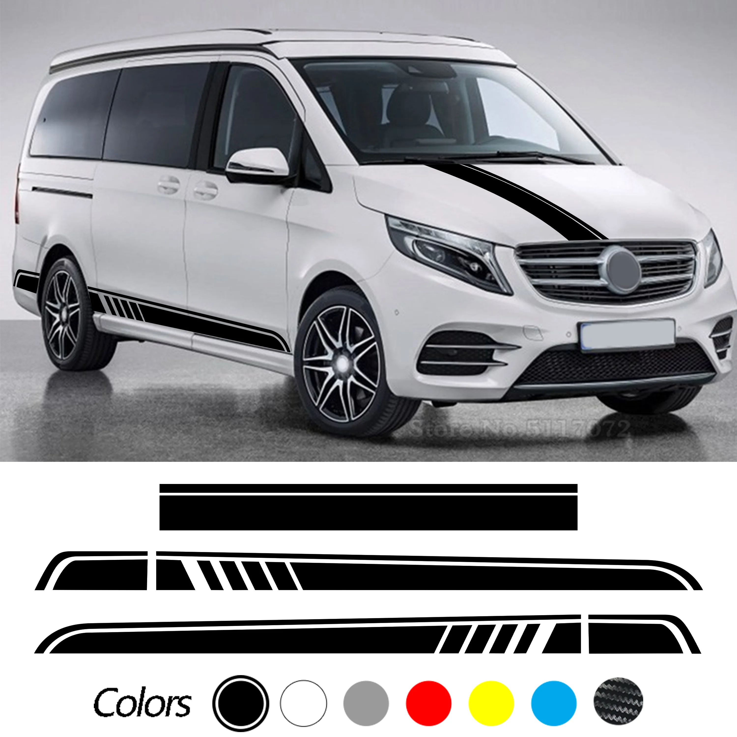 

3 Pcs Car Hood Decal Side Stripes Skirt Sticker For Mercedes Benz V Class W447 Vito Viano 2014-Present AMG Accessories