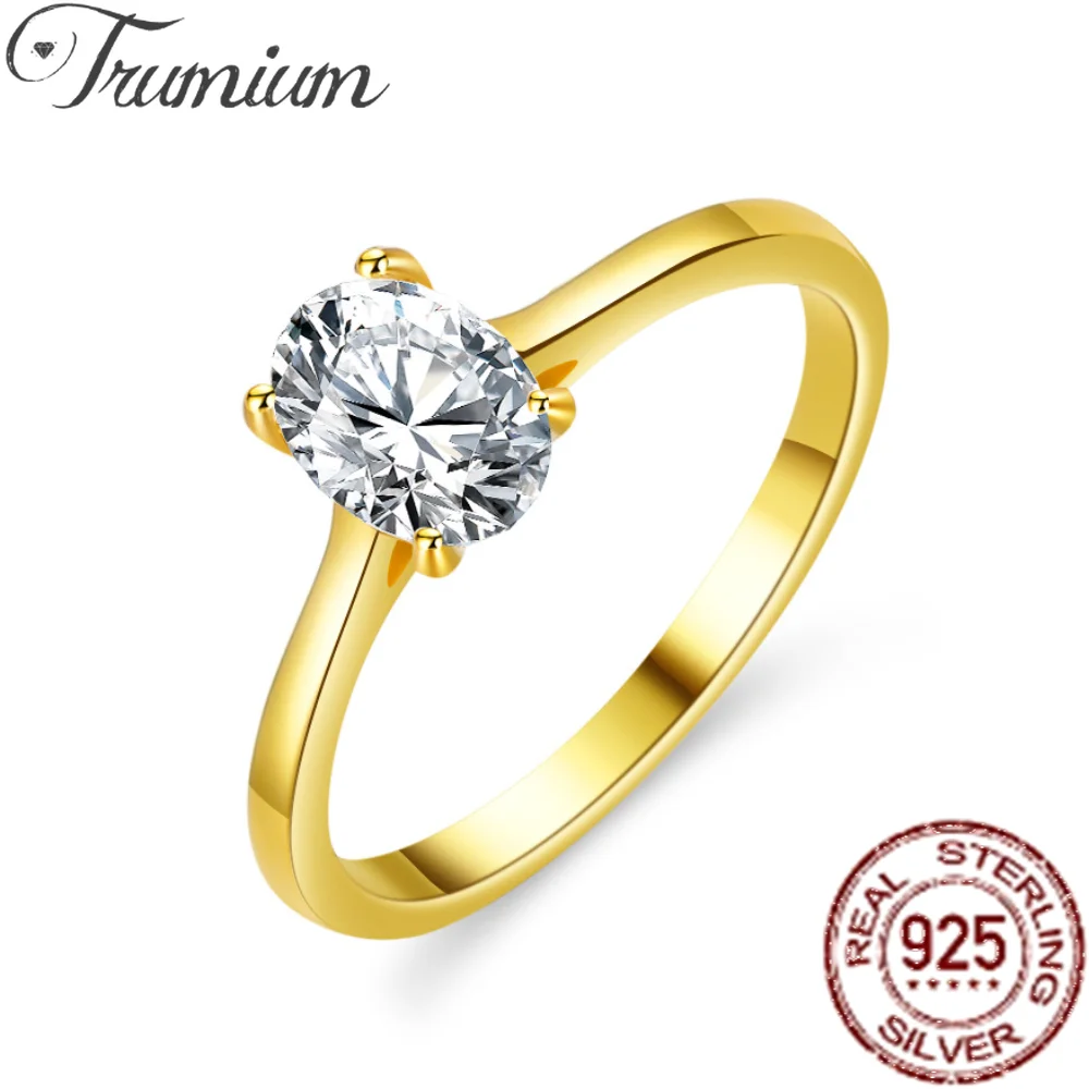

Trumium 1ct 925 Sterling Silver 18k Gold Plated Ring Oval Cut 5A Cubic Zirconia Wedding Band Engagement Promise Rings for Women