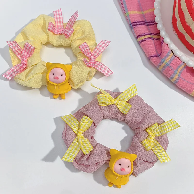 

Cartoon Cute Little Yellow Pig Large Intestine Hair Ring Temperament Net Red Simple Bow Scrunchies Head Jewelry Accessories