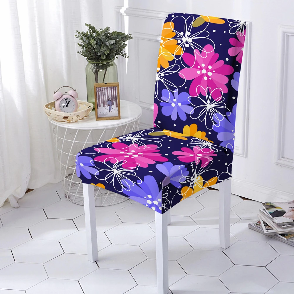

Чехол на стул с цветочным принтом, из полиэстера, эластичное сиденье, чехол на стул для ресторана вечерние ринки, Декор, съемный чехол на сту...