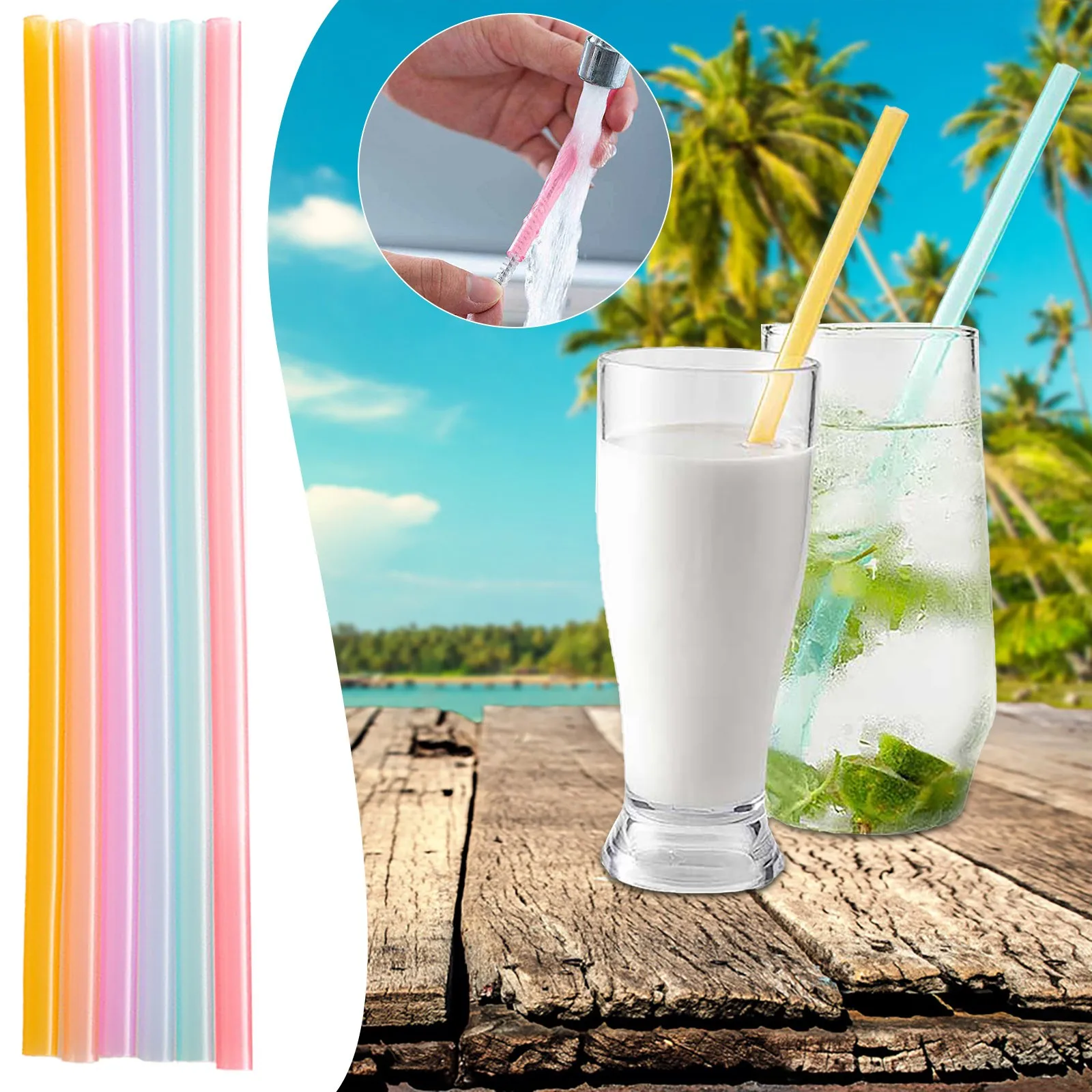 

Reusable Silicone Straws 6 Pieces Of BPA Frees Straws With 1 Straw Cleaning Brushes Compatible With And Cold No Tall Straw