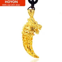 hoyon genuine 24k yellow gold plated wolfs tooth pendant necklace for men jewelry fashion thai gold dragon not fade