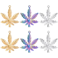 5pcslot rainbow color maple leaf pendant glittery charm jewelry making titanium steel necklace for womens party and daily life