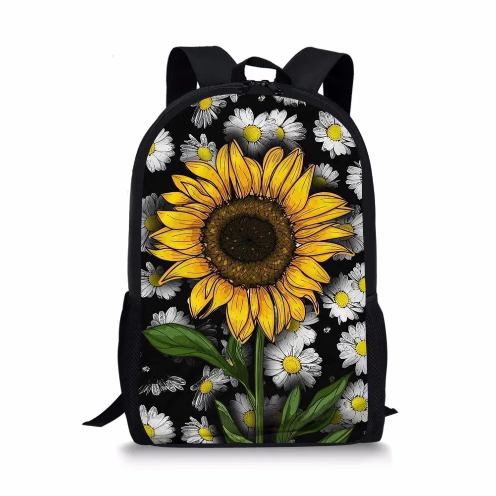 Sunflower Print New Large Schoolbag Student School Backpack Waterproof Bagpack Capacity Primary Book Bags
