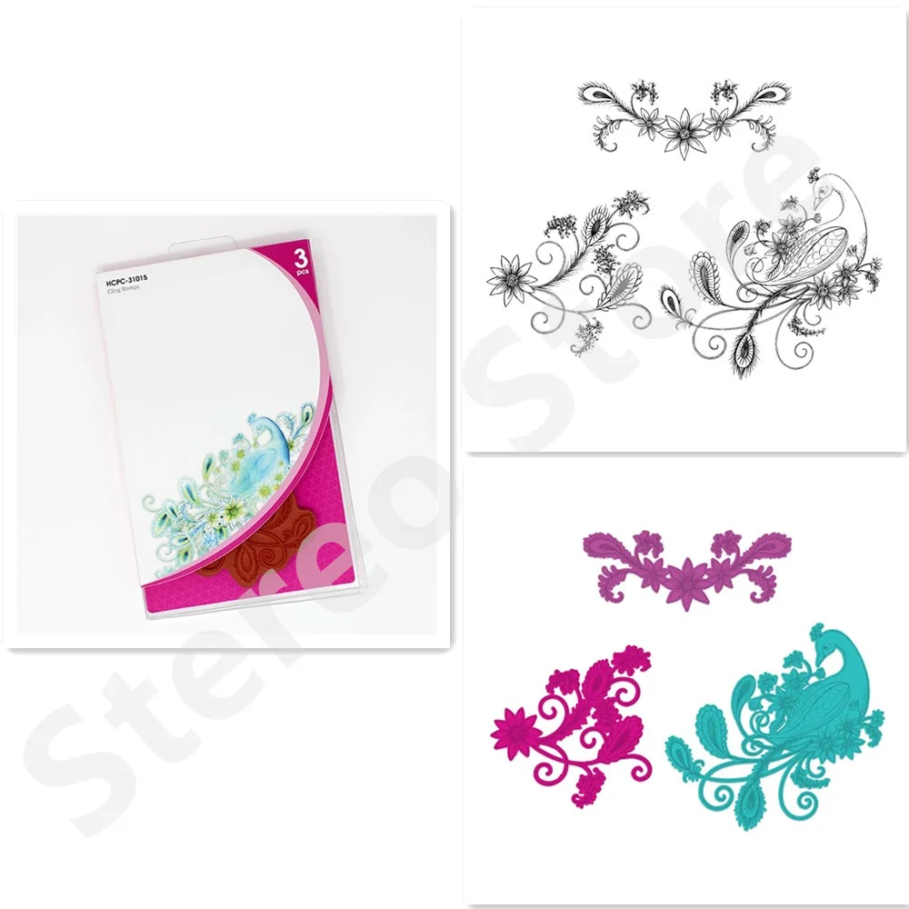 

Peacock Feather Metal Cutting Dies And Silicone Stamps For Scrapbooking Template Photo Album Embossed Paper Card Decoration New