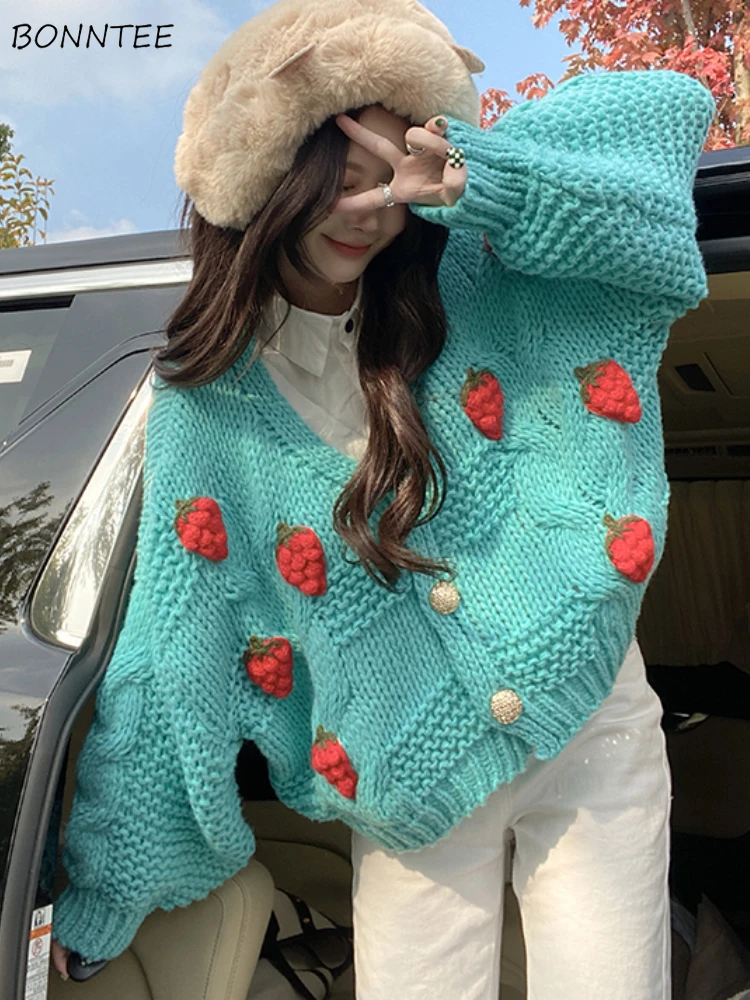 

Cardigan Women Tender Sweet Design Patchwork V-neck Warm All-match Streetwear Loose Spring Sweater Students Korean Style Fashion