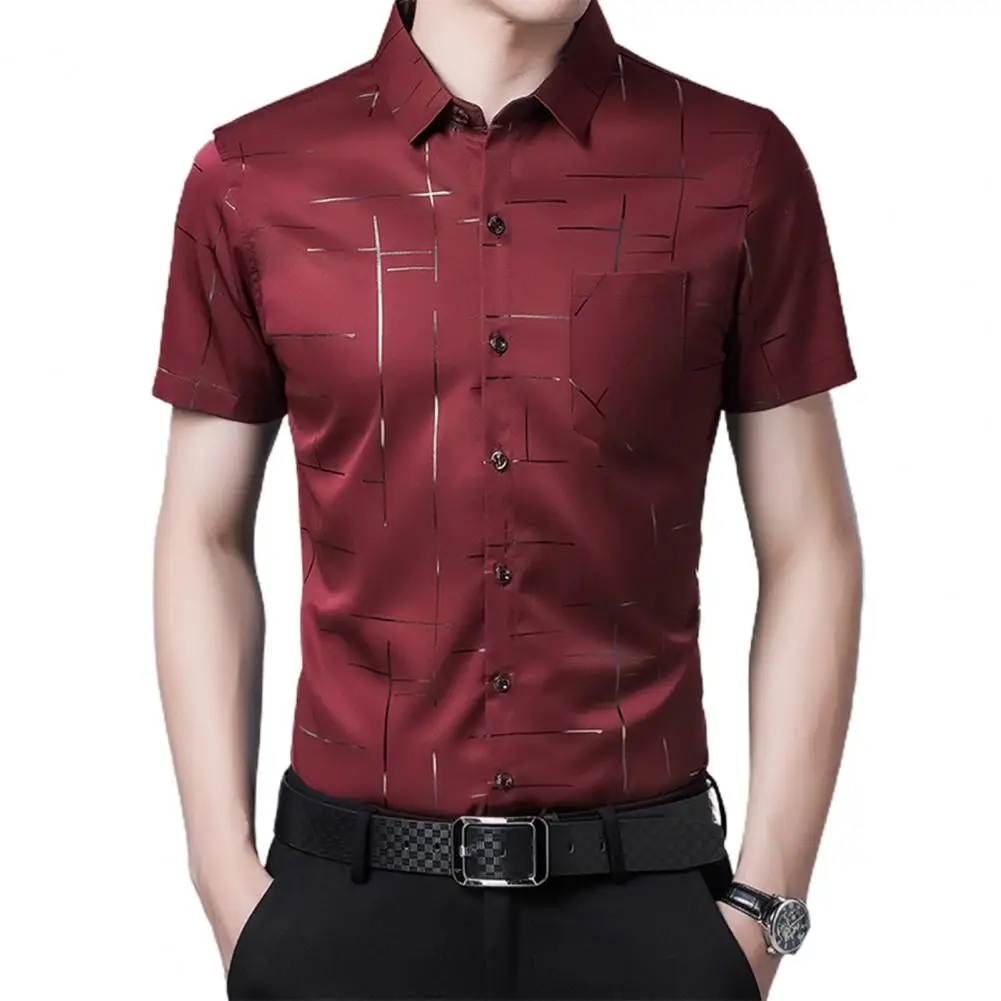 

Fashion Men Shirt Men Social Dress Shirt Turndown Collar Short Sleeve Shirt Slim